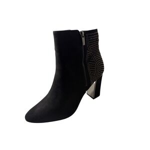 Broccoli Womens Rhinestone Ankle Booties Black Faux Suede Block Heel Size 9.5 M